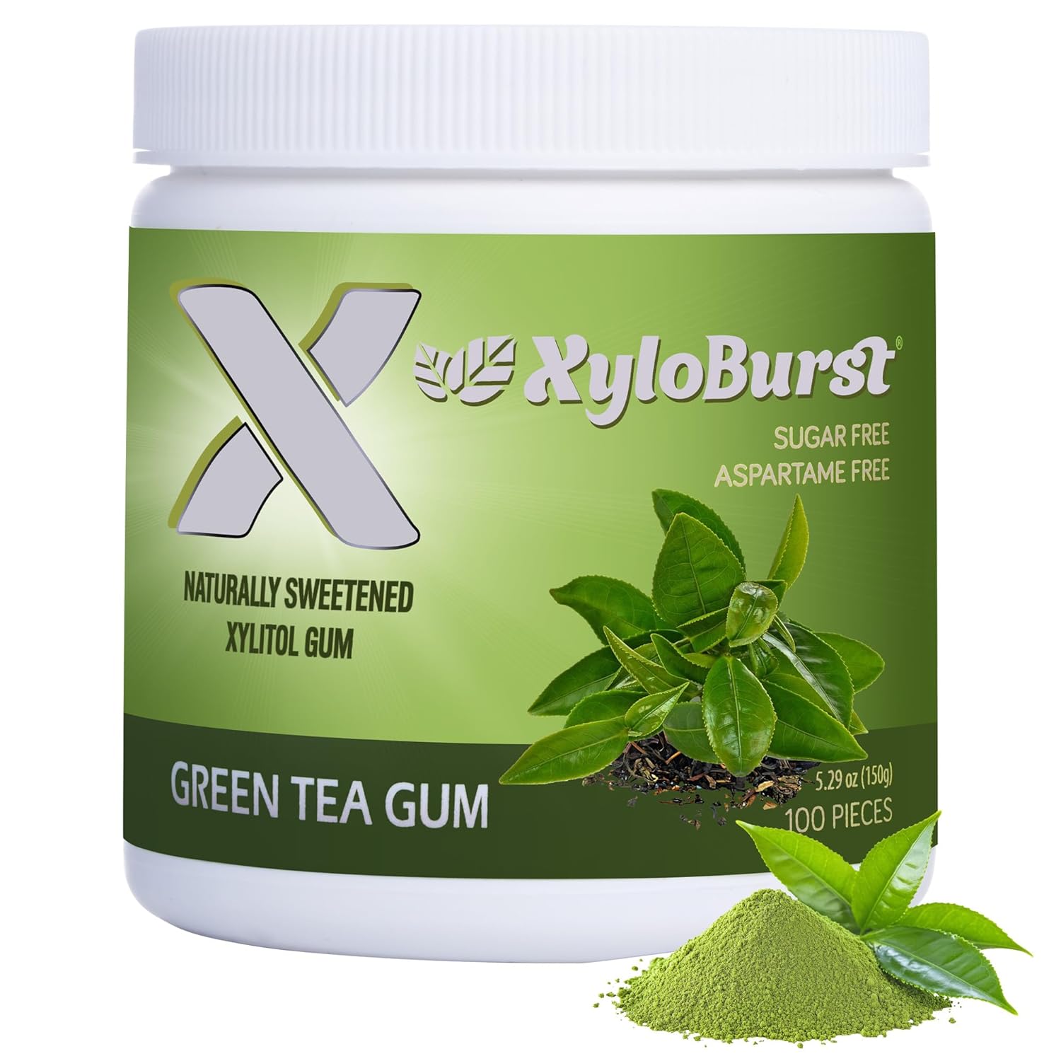 XyloBurst Xylitol Green Tea Chewing Gum - 100 pieces