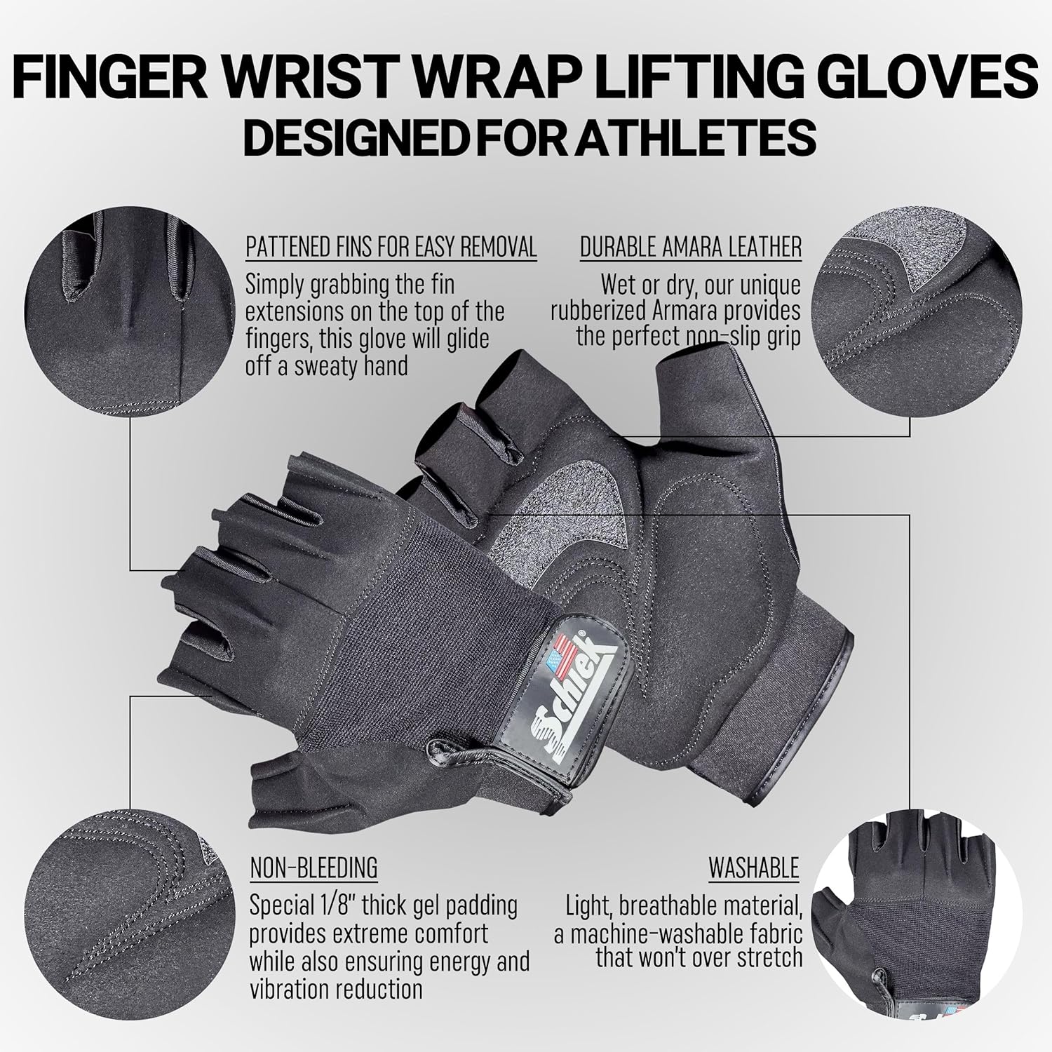 Schiek Model 710 Classic Training Lifting Gloves - Cushioned Grip with Quick Pull Tab