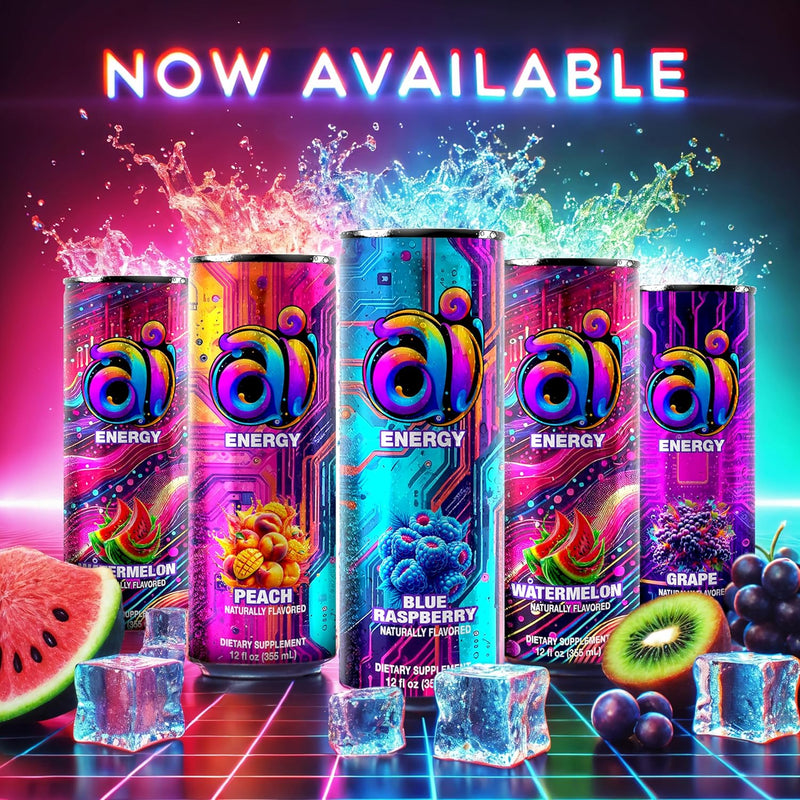 AI Energy Sugar Free Energy Drink Zero Calorie & Zero Carb Beverage for Enhanced Alertness - Pack of 12