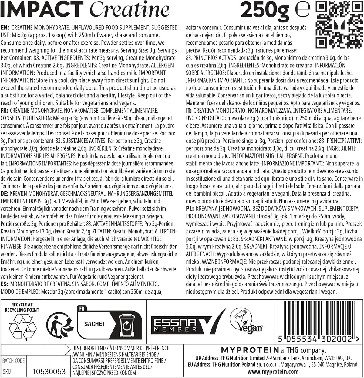 MyProtein Creatine Monohydrate 250g - Unflavoured