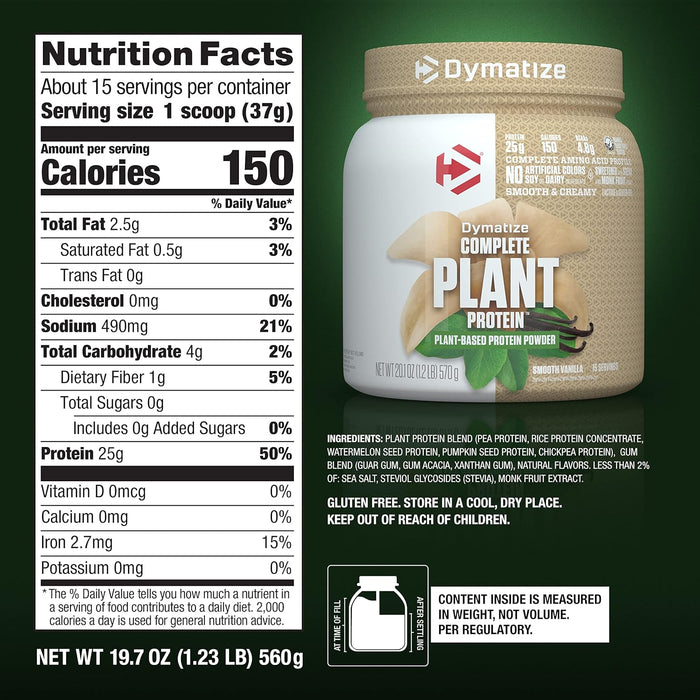 Dymatize Vegan Plant Protein Powder 1.2lb, Smooth Vanilla