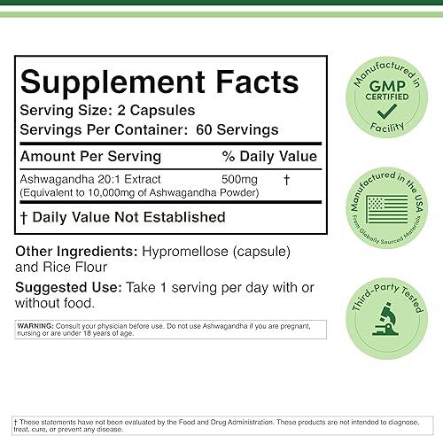 Double Wood Supplements Ashwagandha 500mg - 120 Capsules