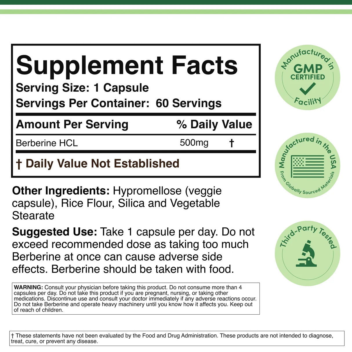 Double Wood Supplements Berberine 500mg - 60 Capsules