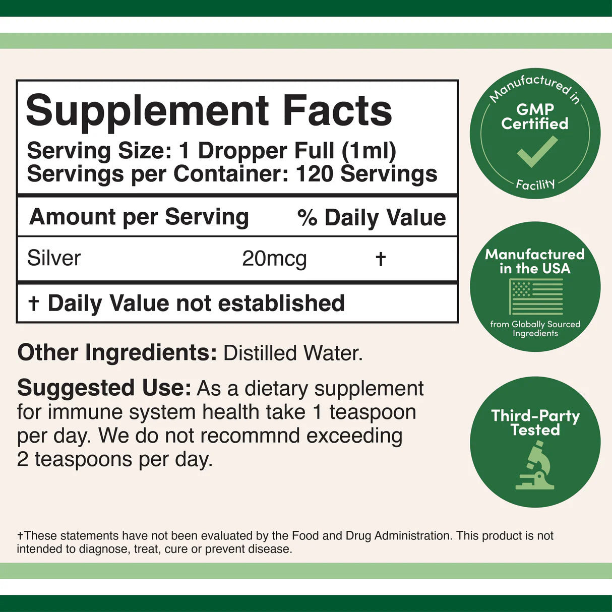 Double Wood Supplements Colloidal Silver Supplement 120ml