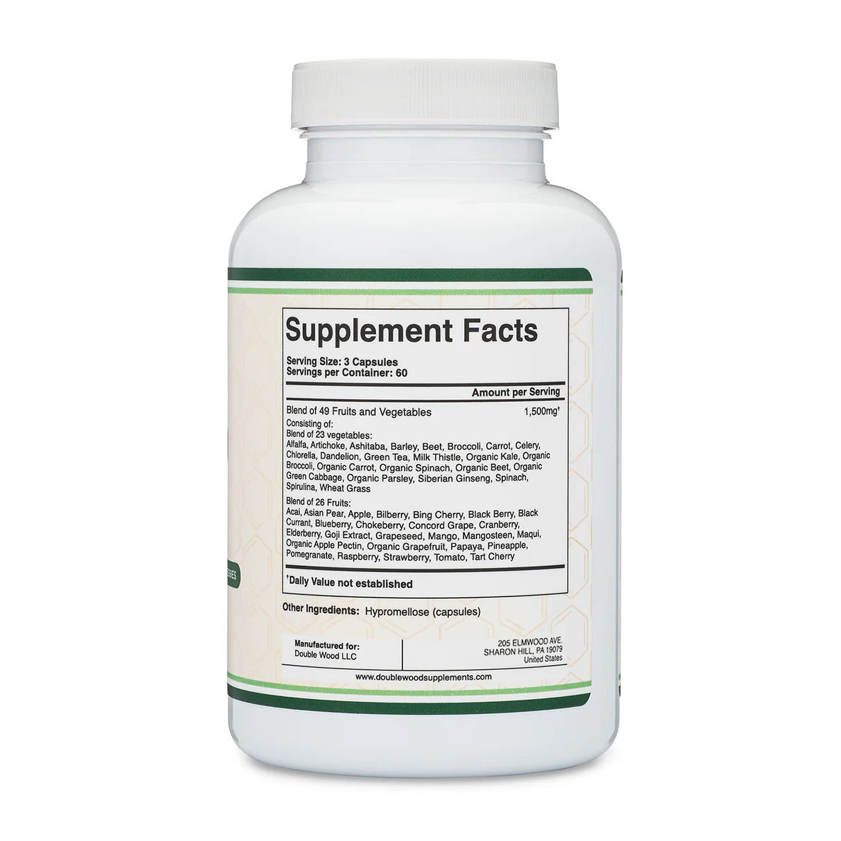 Double Wood Supplements Daily Fruit & Veggie Supplement - 180 Capsules