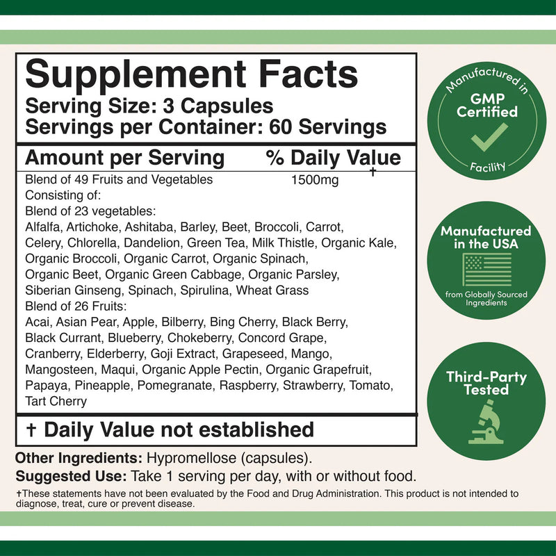 Double Wood Supplements Daily Fruit & Veggie Supplement - 180 Capsules