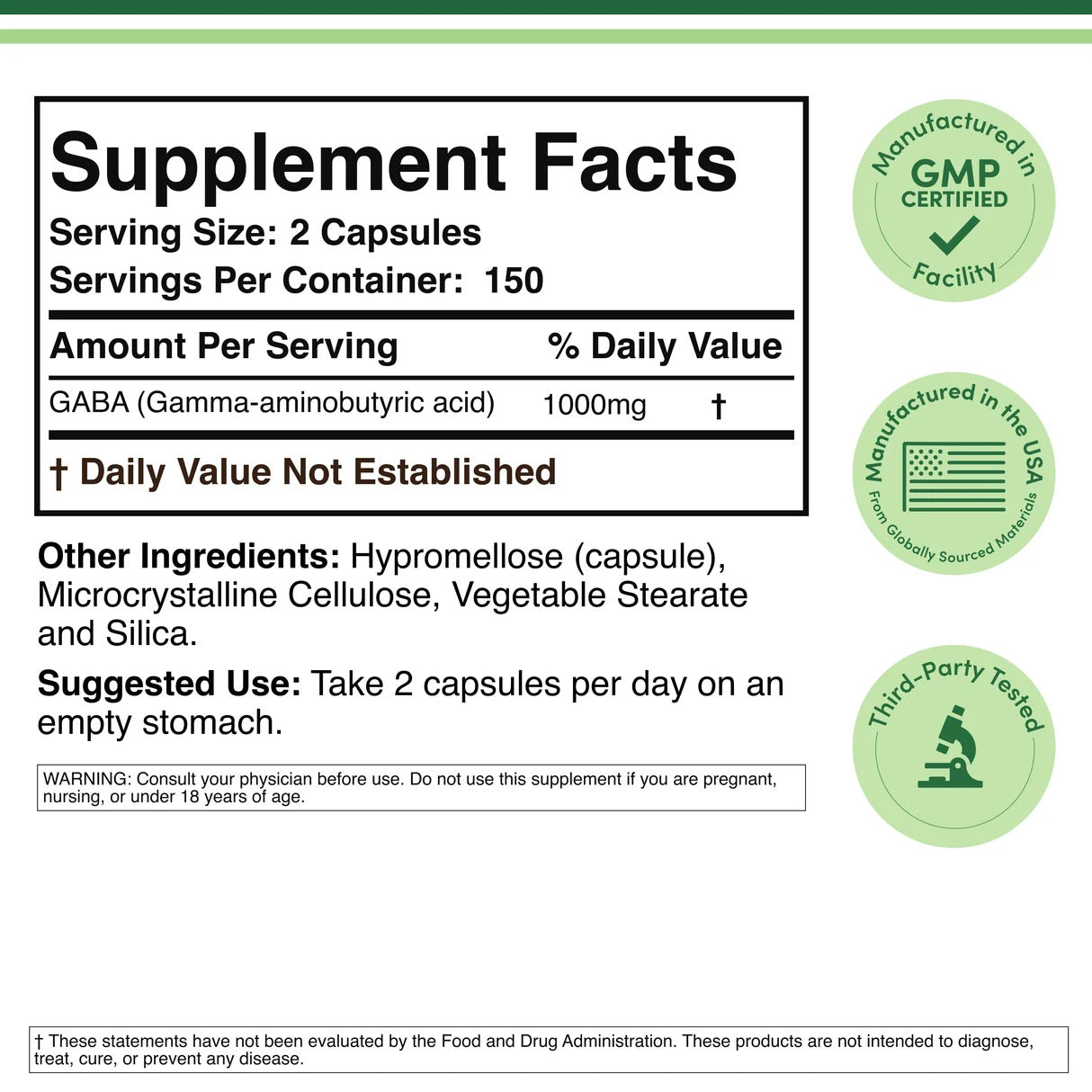 Double Wood Supplements GABA 1000mg - 300 Capsules