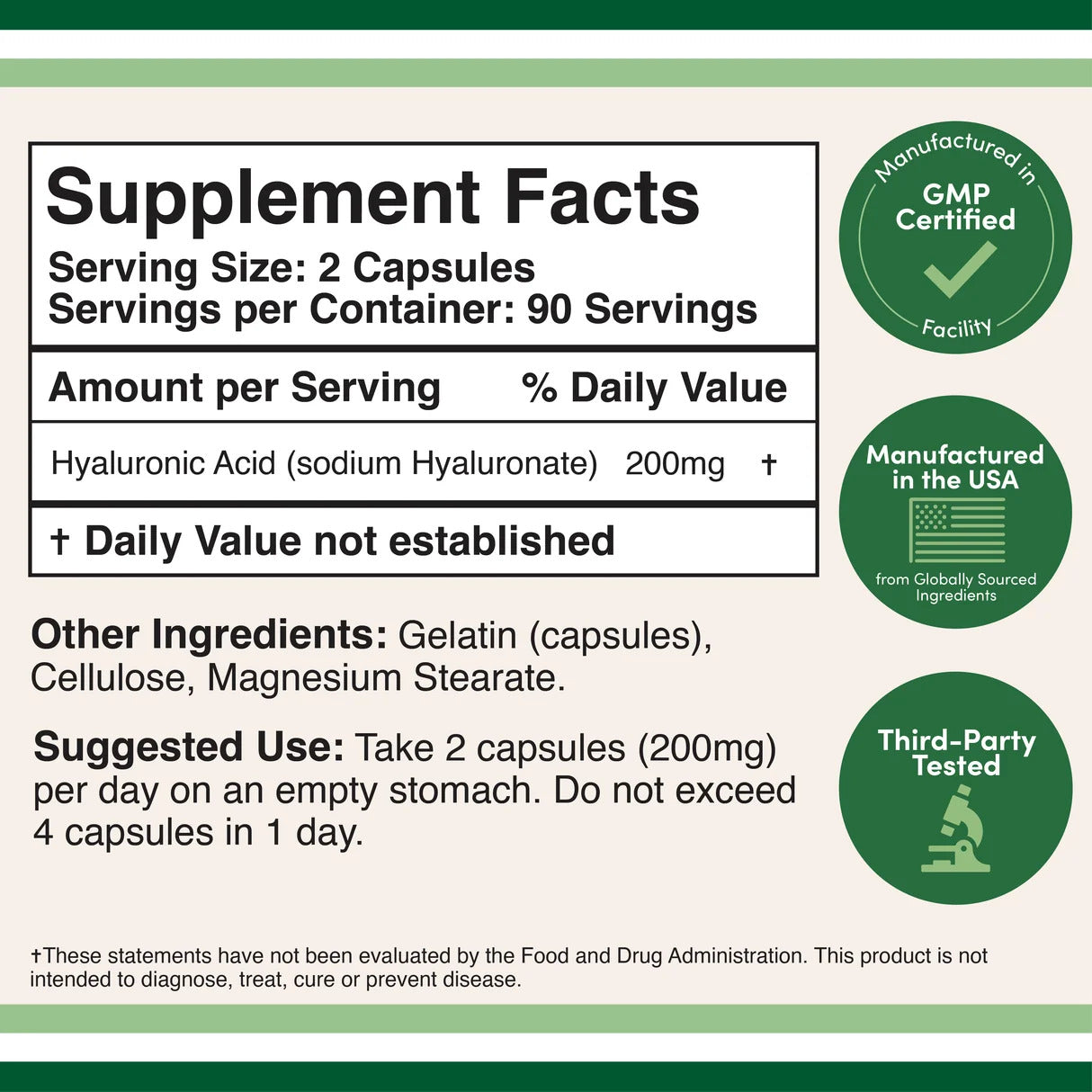 Double Wood Supplements Hyaluronic Acid 200mg - 180 Capsules