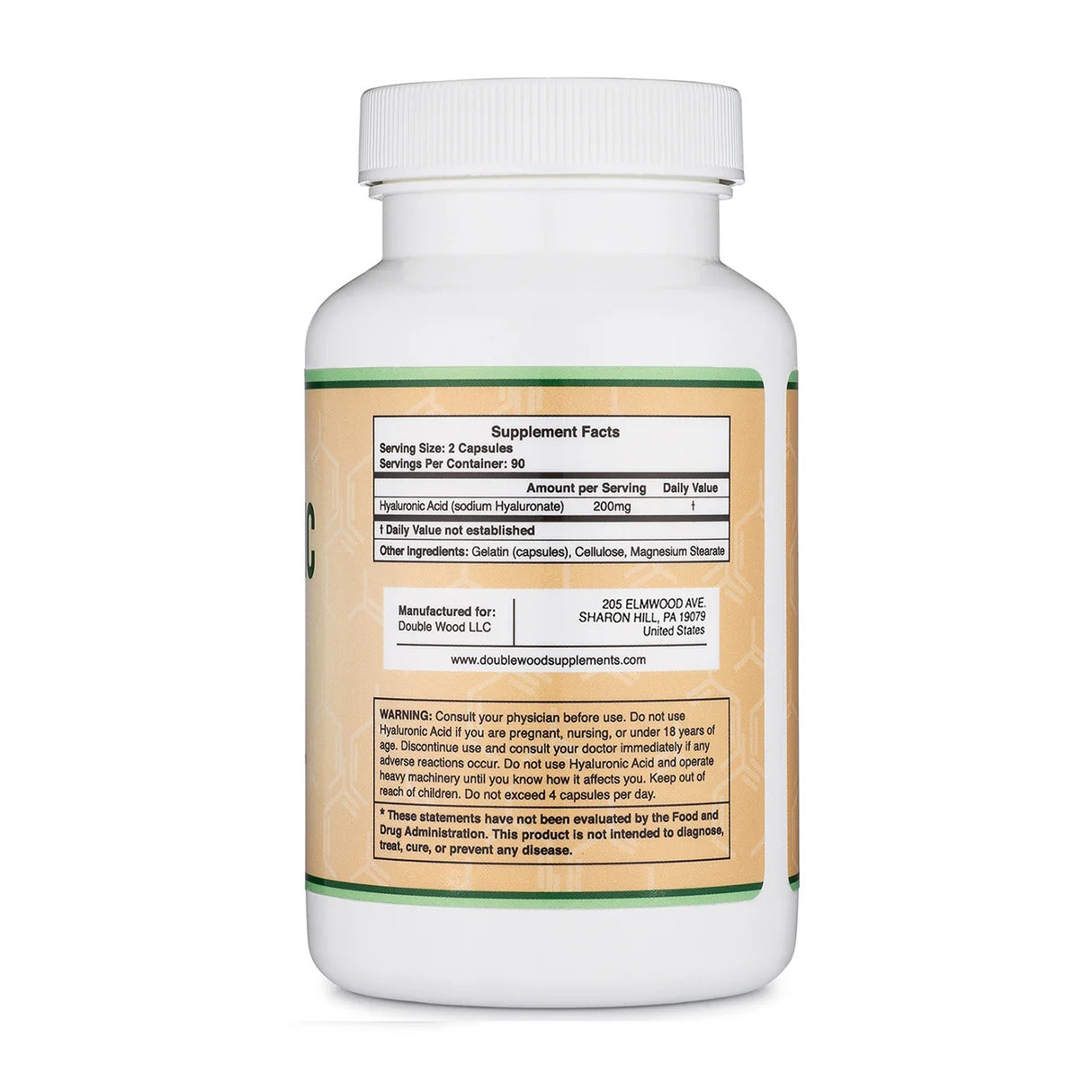 Double Wood Supplements Hyaluronic Acid 200mg - 180 Capsules