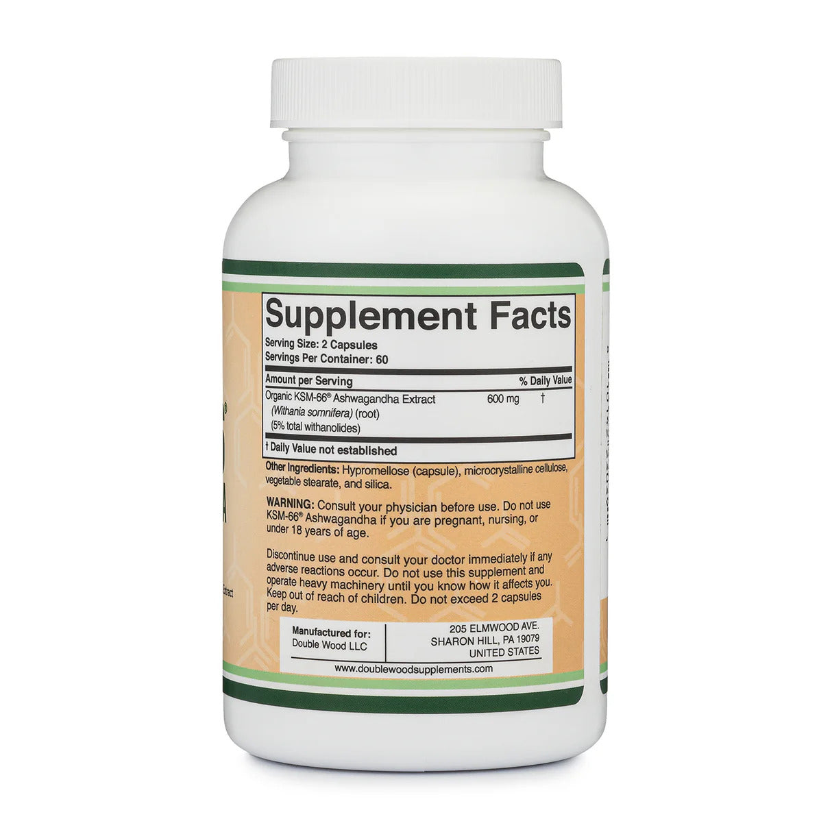 Double Wood Supplements KSM-66 Ashwagandha 600mg - 120 Capsules