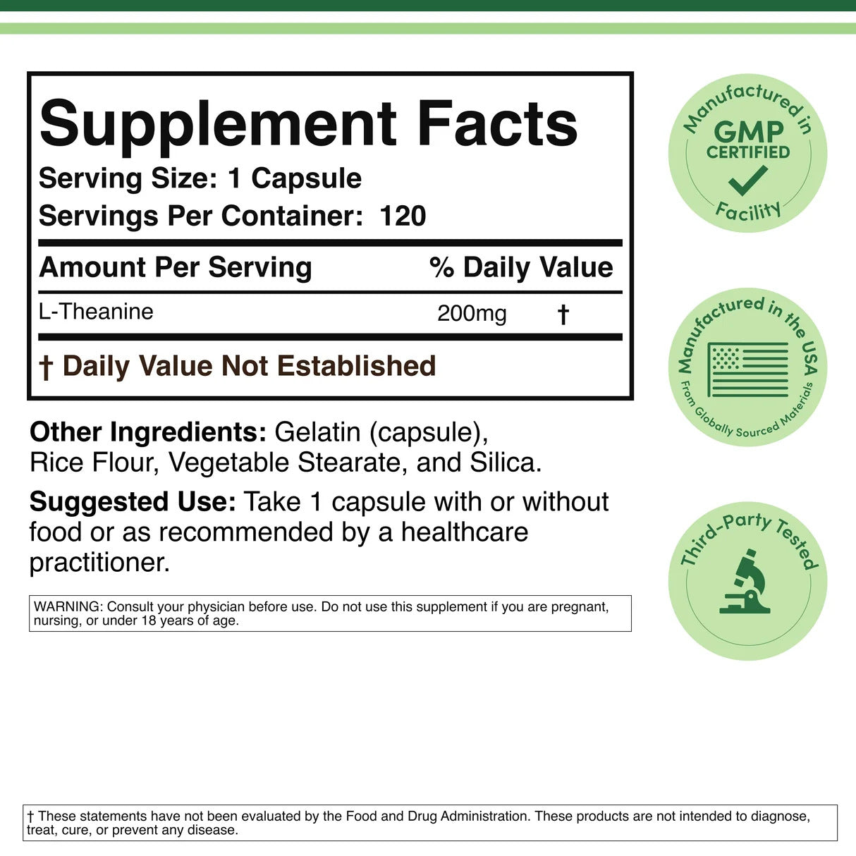 Double Wood Supplements L-Theanine 200mg - 120 Capsules