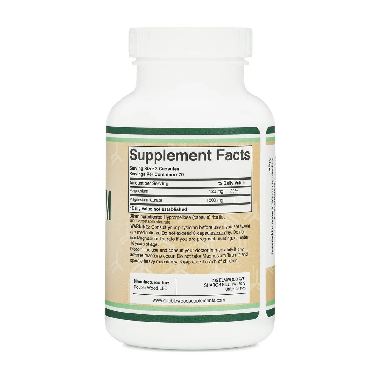Double Wood Supplements Magnesium Taurate 1500mg - 210 Capsules
