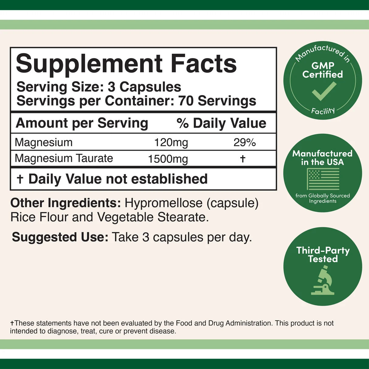 Double Wood Supplements Magnesium Taurate 1500mg - 210 Capsules