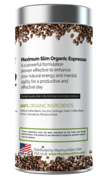 Maximum Slim Organic Espresso 20 serving - Rich & Smooth Coffee for Energy Boost