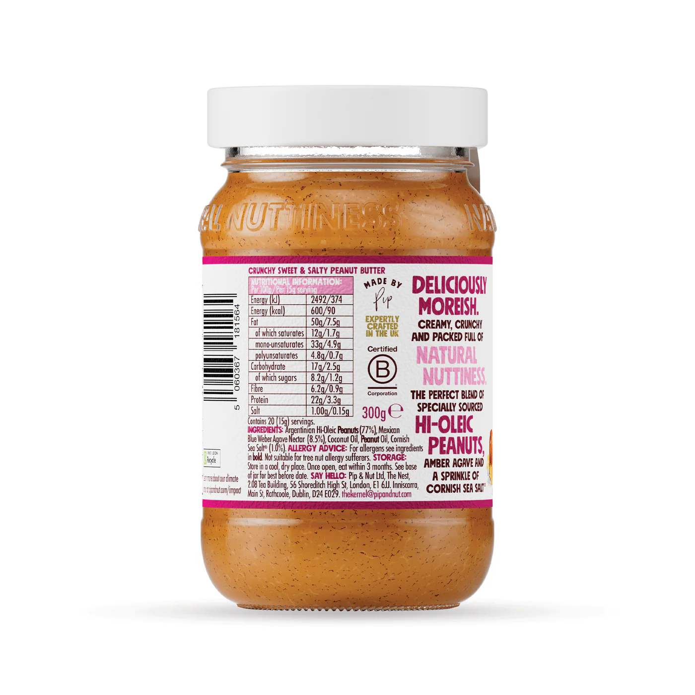 Pip & Nut - Sweet & Salty Crunchy Peanut Butter (300g) Natural Nut Butter, No Palm Oil, No Added Sugar