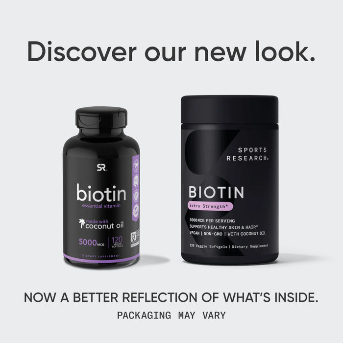 Sports Research Biotin with Organic Virgin Coconut Oil, Veg Softgels