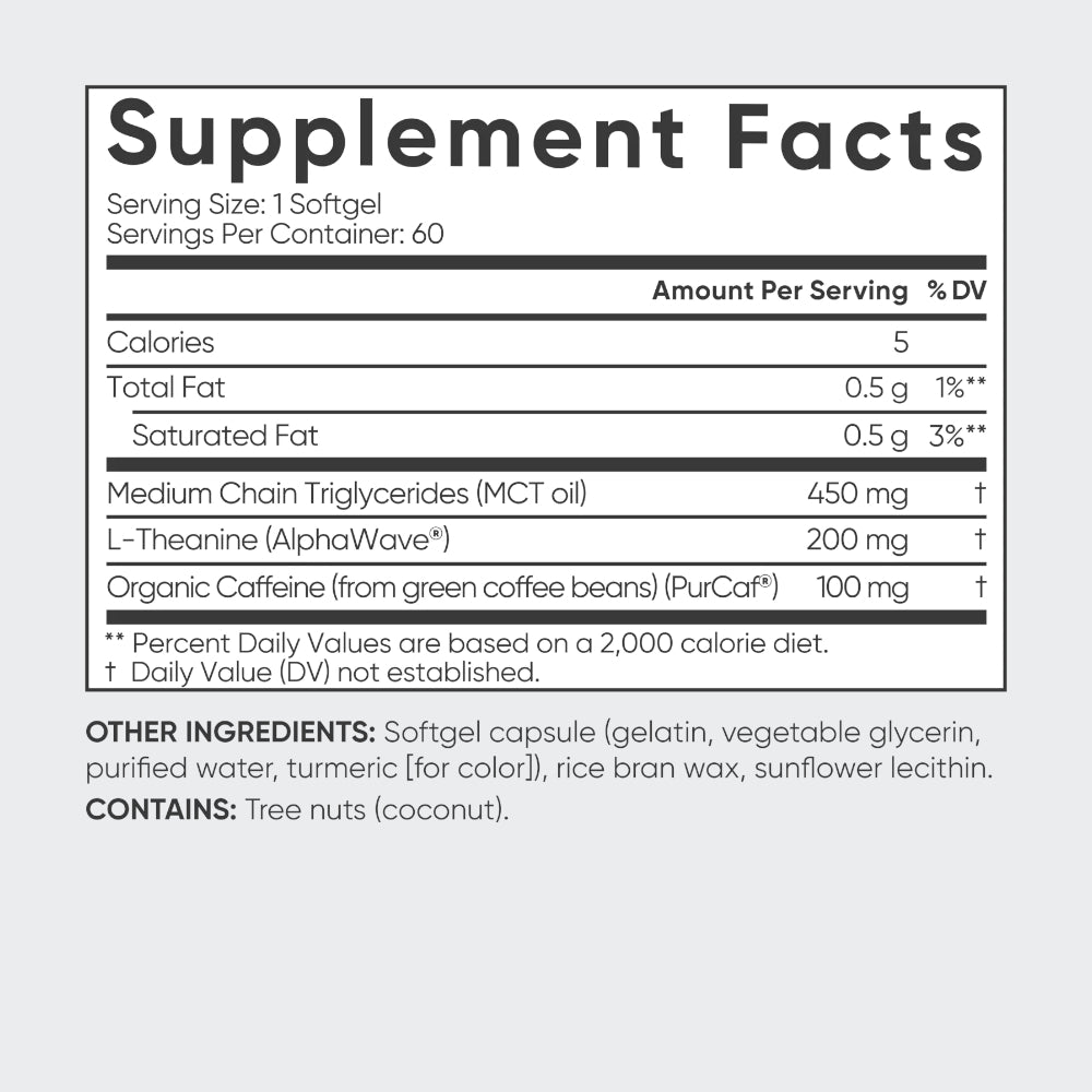 Sports Research L-Theanine 200 mg & Caffeine 100 mg made with MCT oil - 60 Softgels