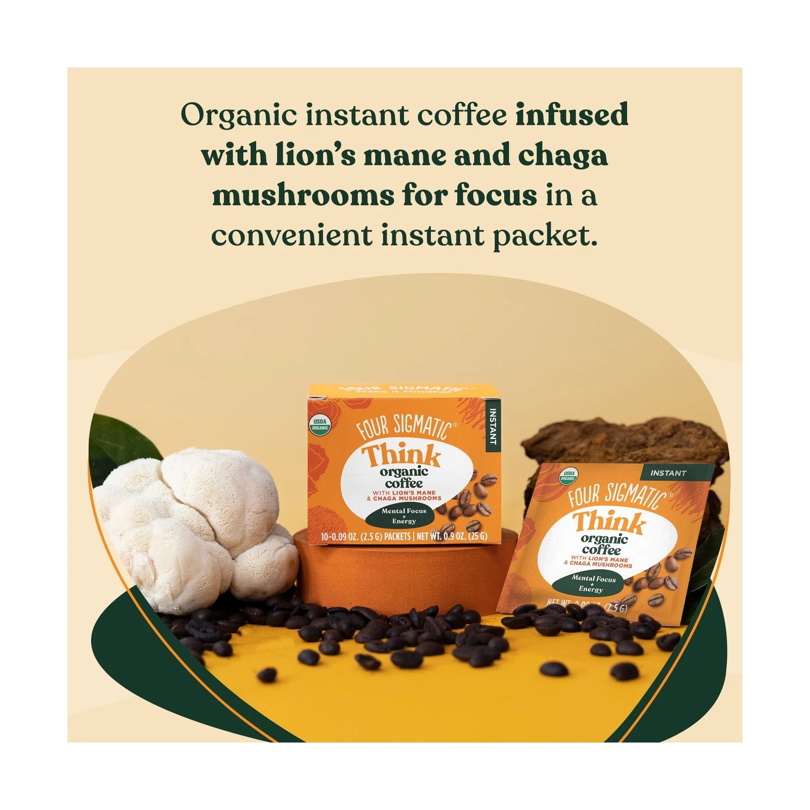 Four Sigmatic Organic Coffee with Lion's Mane & Chaga Mushrooms (Pack of 10)