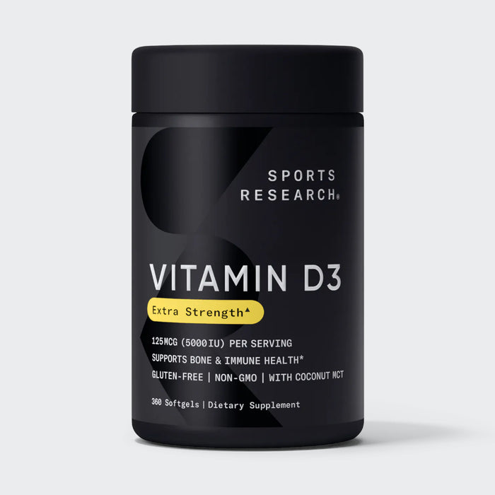 Sports Research, Vitamin D3 with Coconut Oil Softgels 125 MCG (5000 IU)