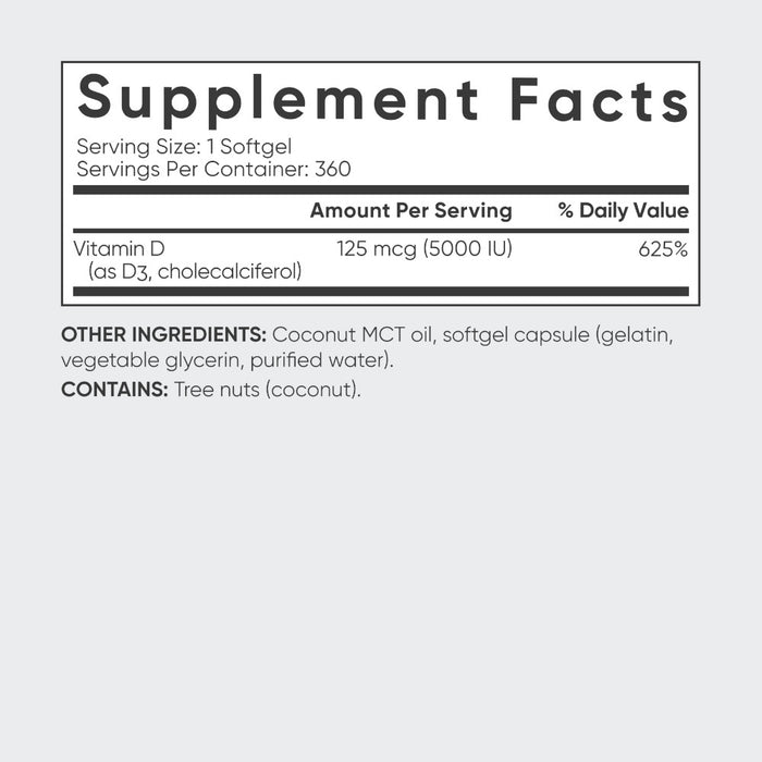 Sports Research, Vitamin D3 with Coconut Oil Softgels 125 MCG (5000 IU)