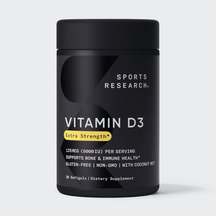 Sports Research, Vitamin D3 with Coconut Oil Softgels 125 MCG (5000 IU)