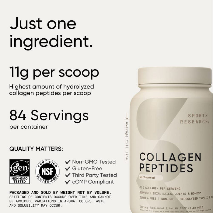 Sports Research Collagen Peptides Powder 32 oz, Unflavored