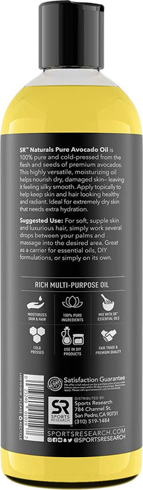 Sports Research Pure Avocado Multi-Purpose Oil 16 Fl oz for Hair, Skin