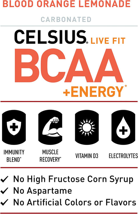 CELSIUS BCAA +Energy Hydration Drink Pack of 12 Post-Workout Recovery