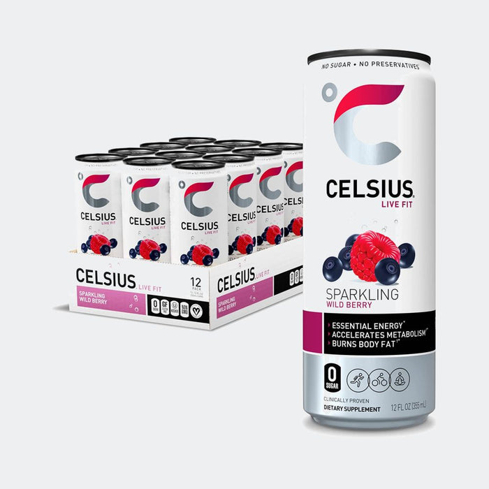 CELSIUS Fitness Drink 12oz Slim Can 12 Pack, Zero Sugar for Men & Women