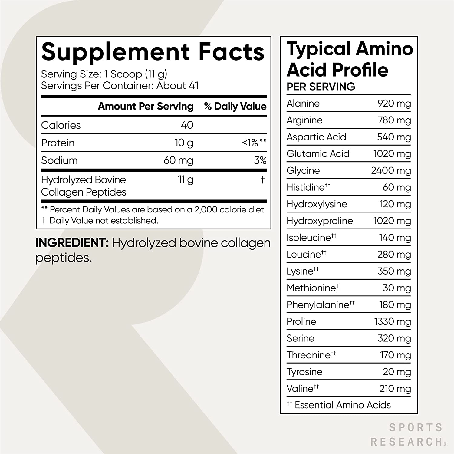 Sports Research Grass-Fed Collagen Peptides Powder (16 oz), Unflavored, Gluten-Free