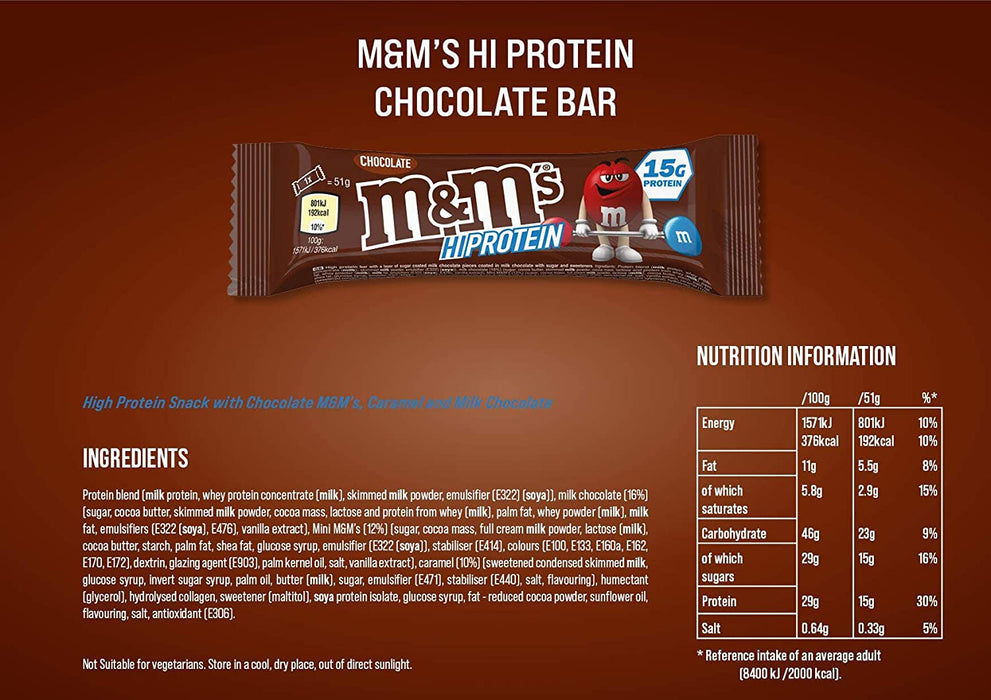 M&M's Hi-Protein Bar 12 Pack, Bars Perfect for a Post Workout Snack