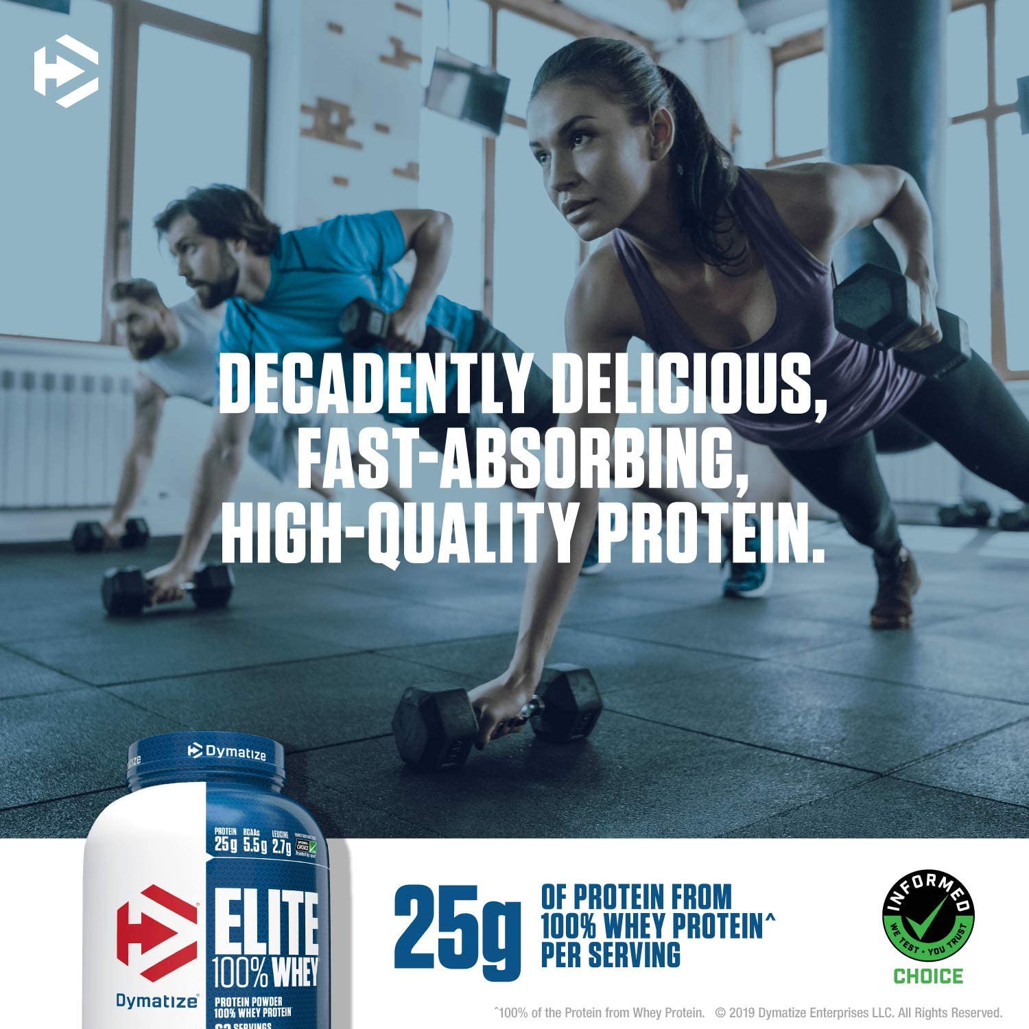 Dymatize Nutrition Elite 100% Whey 63 Serving Protein Powder 5lb, Gluten Free