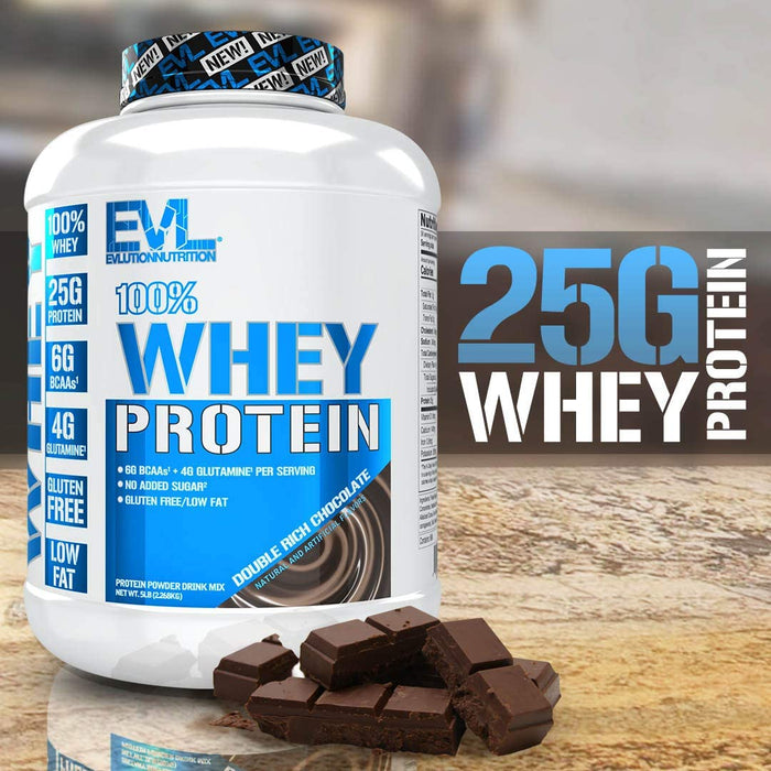 Evlution Nutrition 100% Whey Protein Powder 5lb, Gluten Free/Low Fat