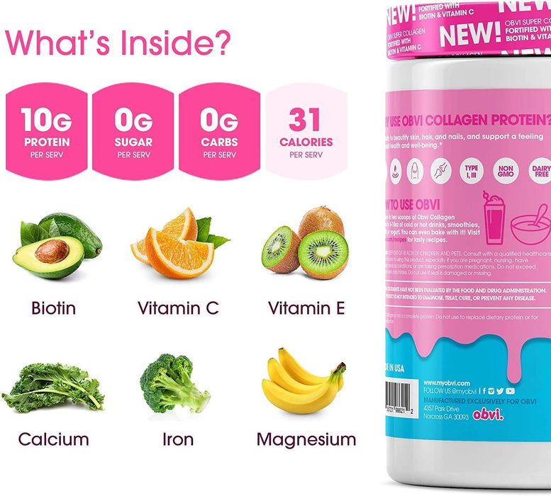 Obvi Super Collagen Protein Powder 30 Serving, Glowing and Healthier Hair