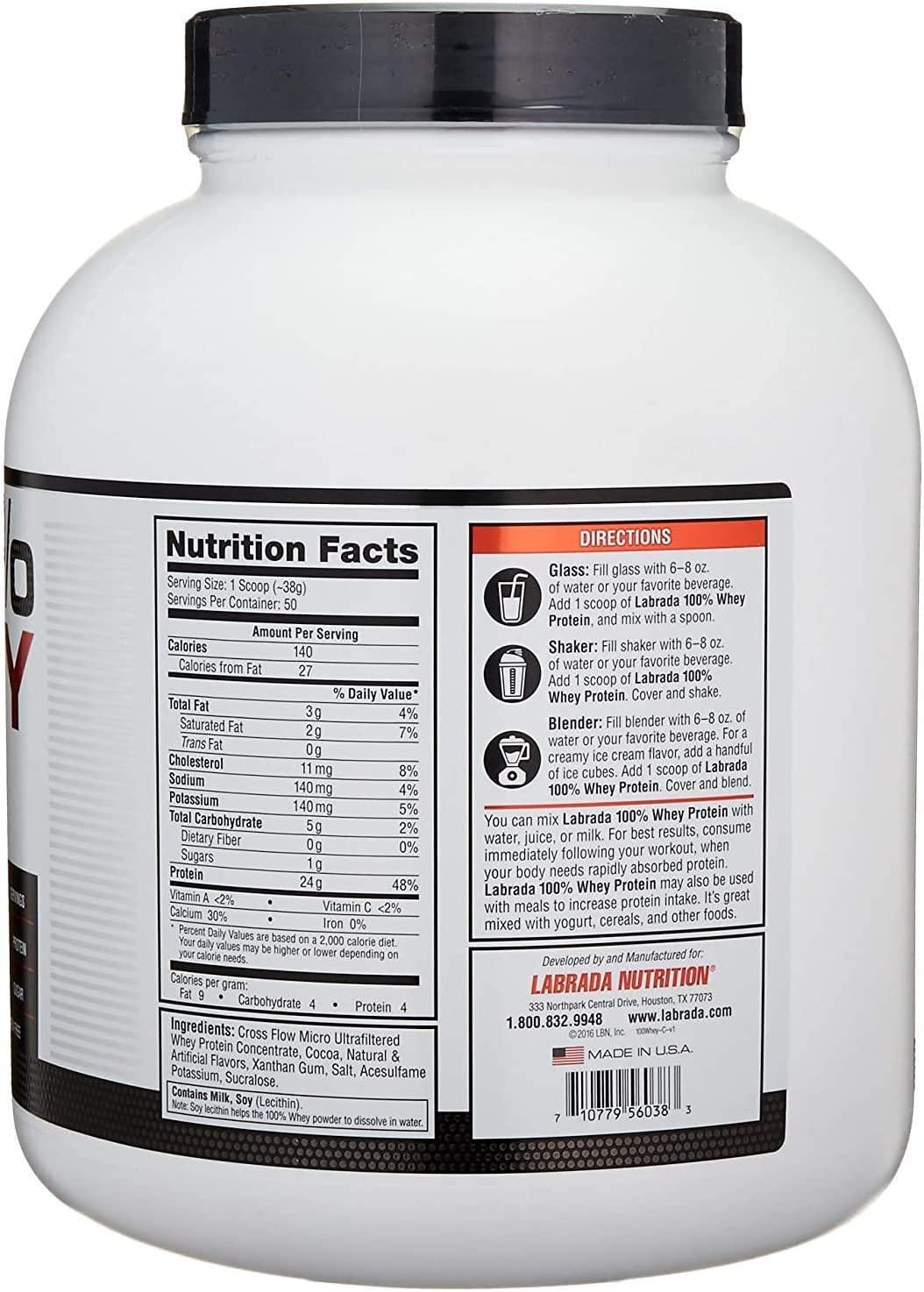 Labrada Nutrition 100% Whey Protein 50 Servings, Gluten Free 29g Protein