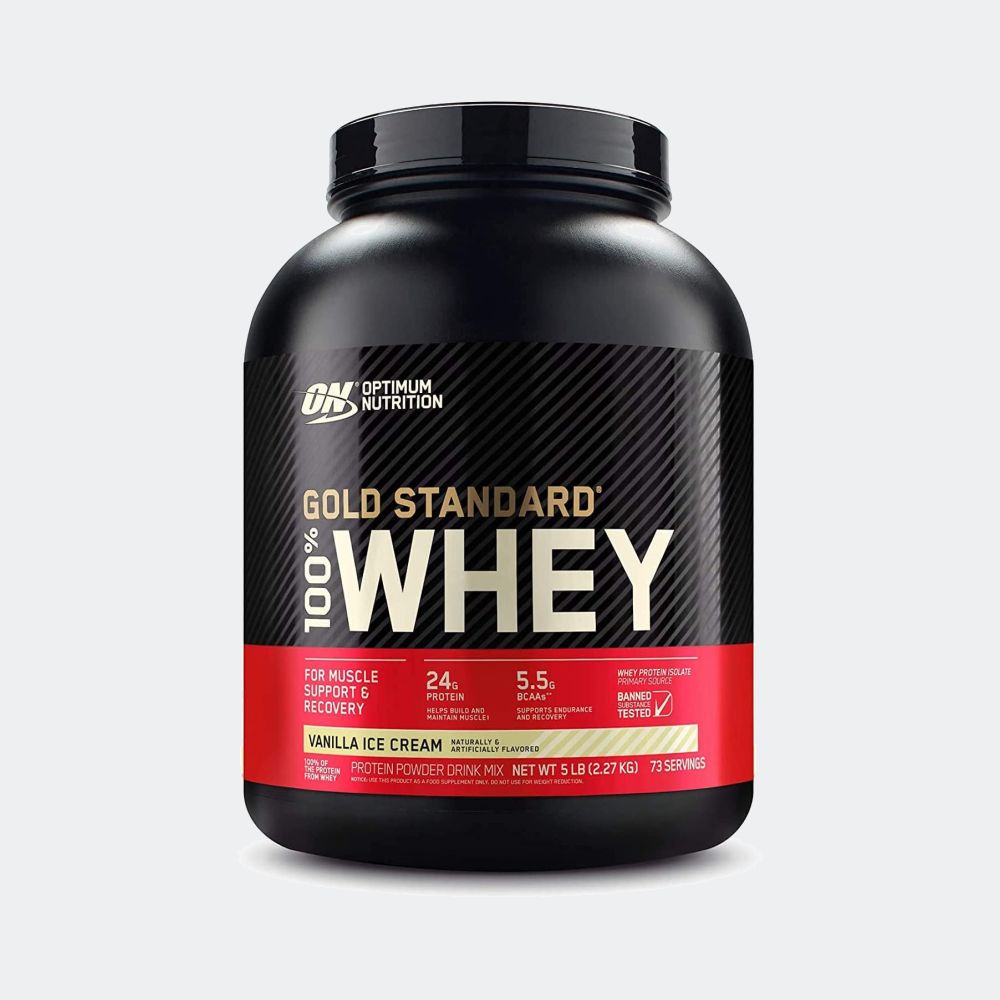 Optimum Nutrition 100% Gold Standard Whey + Blender Stainless Steel Shaker Bottle