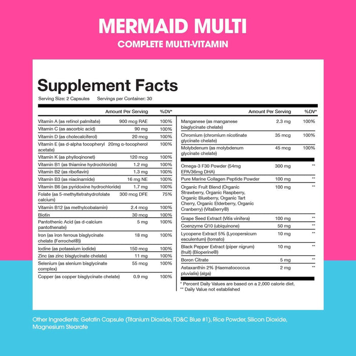 Obvi Mermaid Multi 30 Servings,Complete Multi-Vitamin Pure Marine Collagen