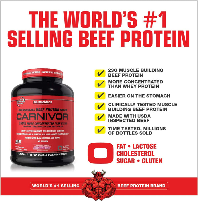 MuscleMeds Carnivor Beef Protein Isolate Powder, Loaded With 2.5g Creatine