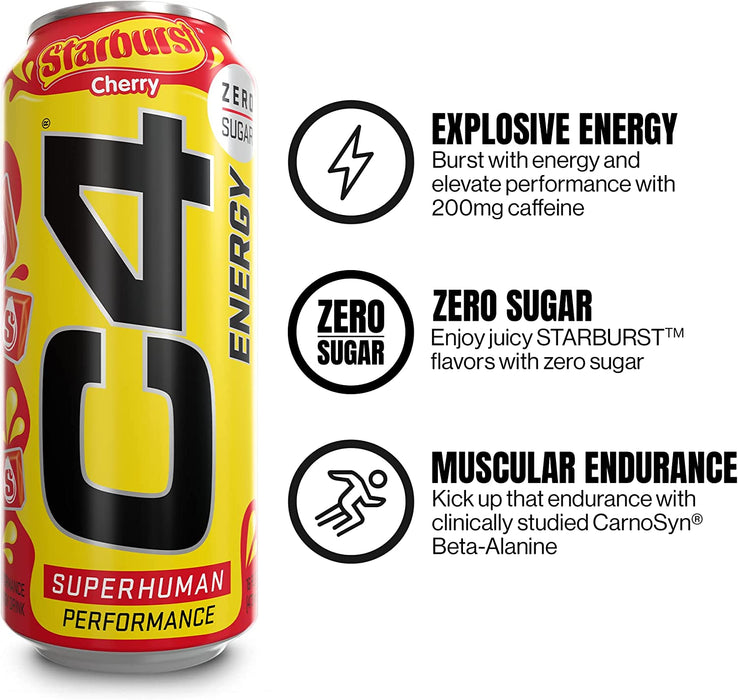 Cellucor C4 Carbonated Zero Sugar Pre Workout Energy Drink 16 Fl oz, Pack of 12