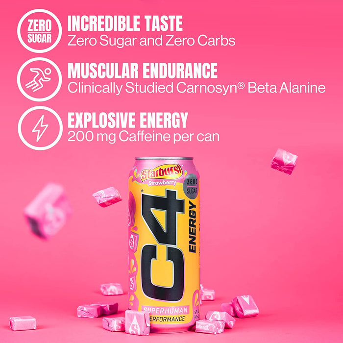 Cellucor C4 Carbonated Zero Sugar Pre Workout Energy Drink 16 Fl oz, Pack of 12