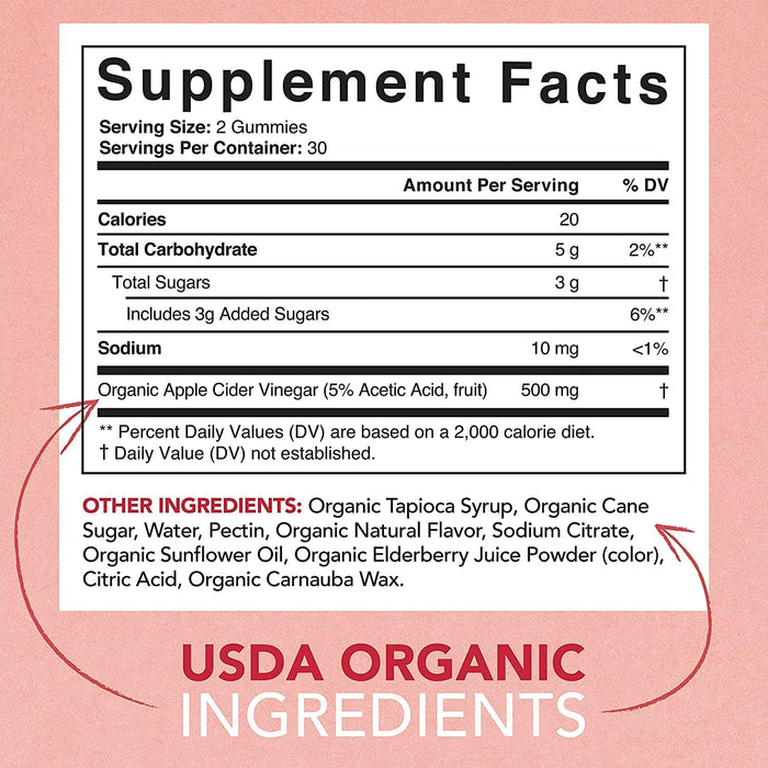 Sports Research Organic Apple Cider Vinegar Vegan Non-GMO 60 Gummies