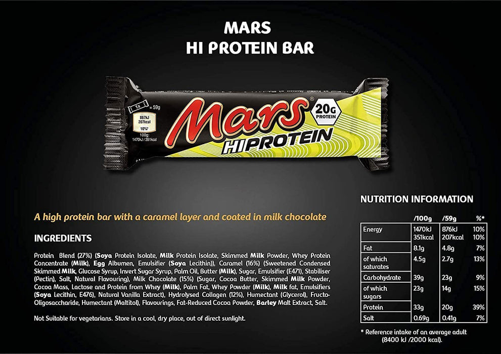 Mars Hi Protein Bar 12x59g Energy Snack with Caramel and 20g Protein