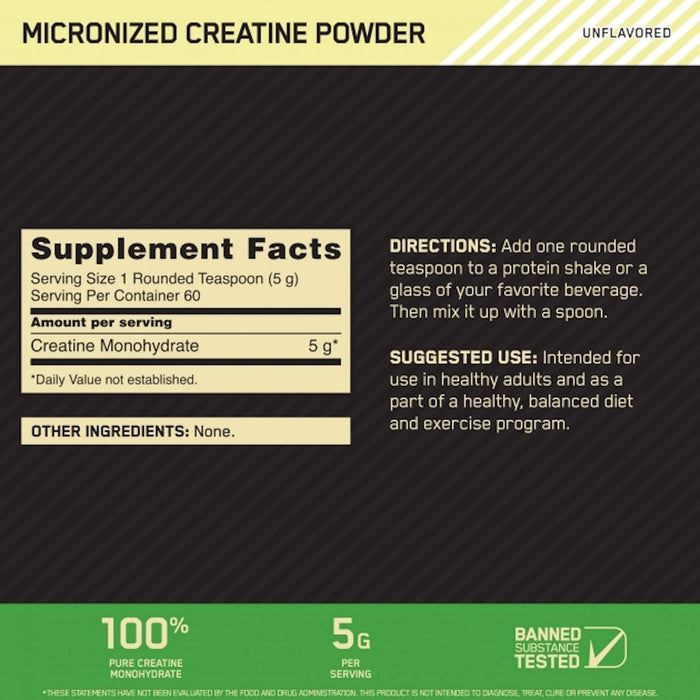 Optimum Nutrition Micronized Creatine Monohydrate Powder 60 Servings, 300g