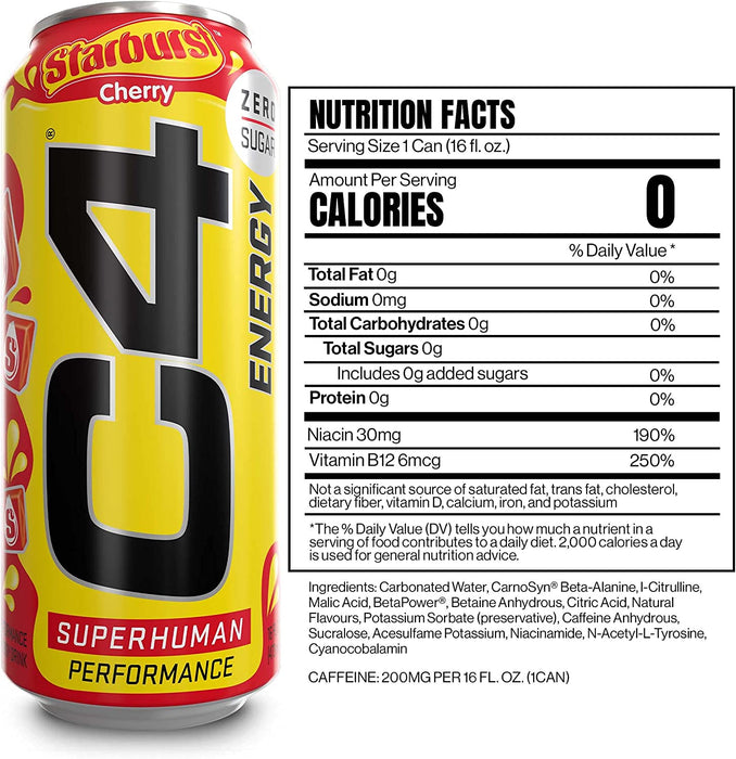 Cellucor C4 Carbonated Zero Sugar Pre Workout Energy Drink 16 Fl oz, Pack of 12