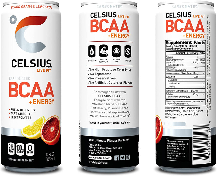 CELSIUS BCAA +Energy Hydration Drink Pack of 12 Post-Workout Recovery