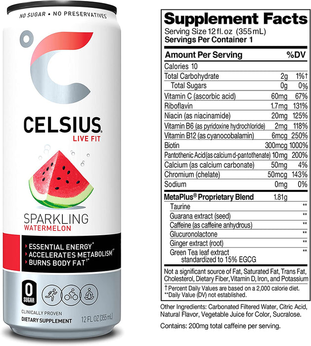 CELSIUS Fitness Drink 12oz Slim Can 12 Pack, Zero Sugar for Men & Women