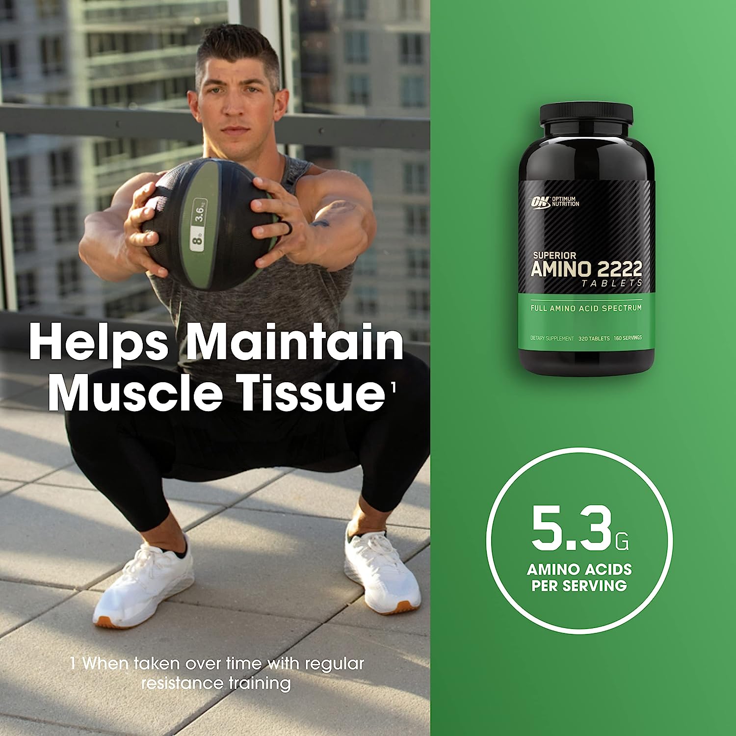 Optimum Nutrition Superior Amino 2222 Tablets, Complete Essential Amino Acids, EAAs