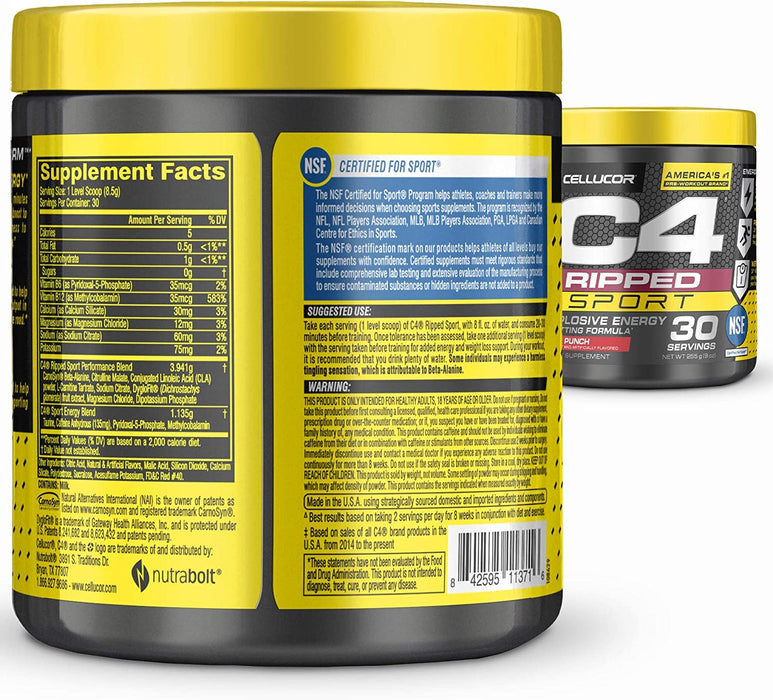 Cellucor C4 Ripped Sport Explosive Energy 30 Servings Pre Workout Powder