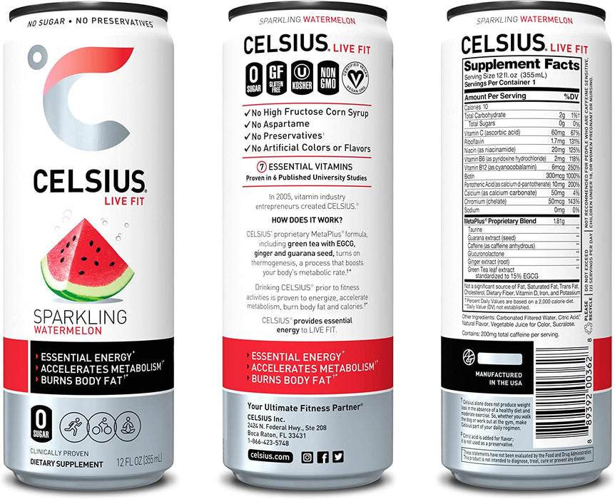 CELSIUS Fitness Drink 12oz Slim Can 12 Pack, Zero Sugar for Men & Women