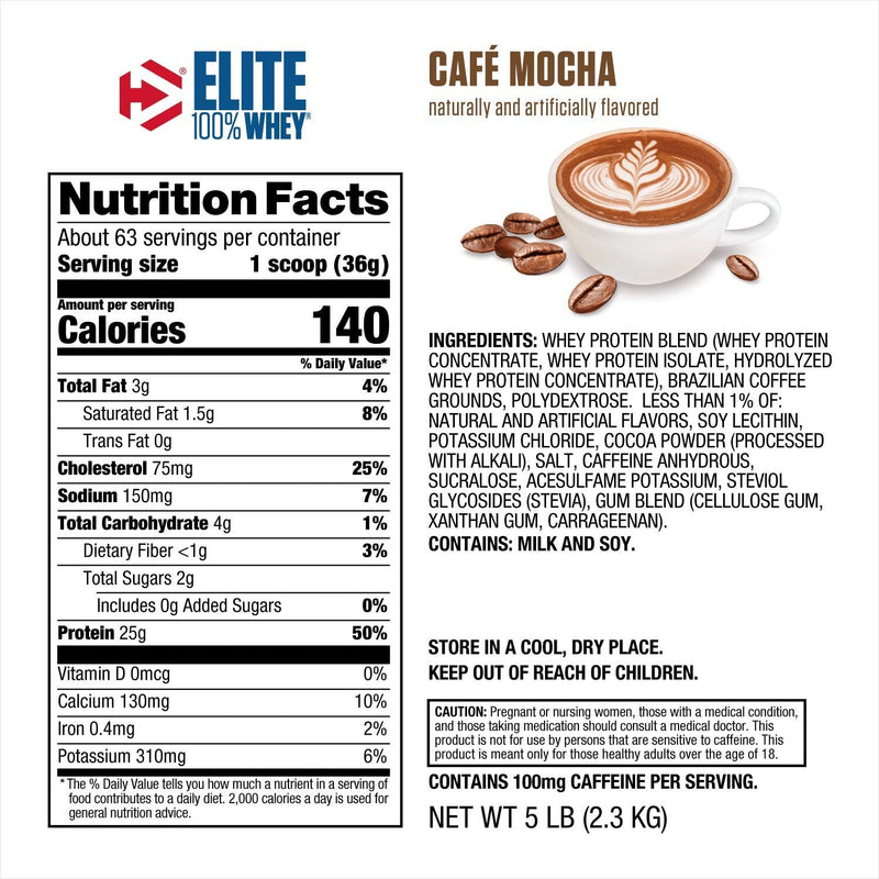 Dymatize Nutrition Elite 100% Whey 63 Serving Protein Powder 5lb, Gluten Free